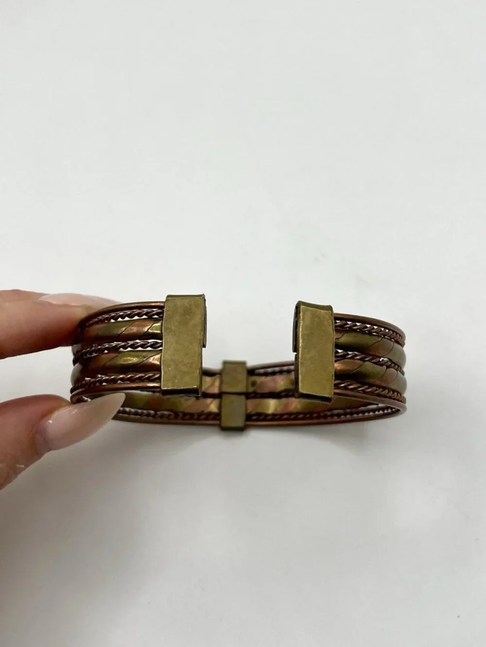 VTG Artisan Copper & Brass Cuff Bracelet Twisted Metal Boho Southwestern Boho